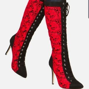 Red and black lace boots